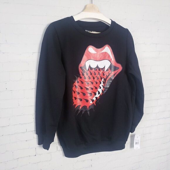 NEW Rolling Stones Crewneck Sweatshirt Size S Womens Spiked Toung Mouth … - Picture 3 of 6